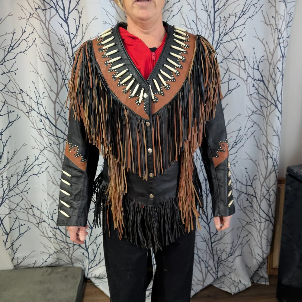 Fringe Leather Jacket with Beaded Accents - Picture 2 of 12
